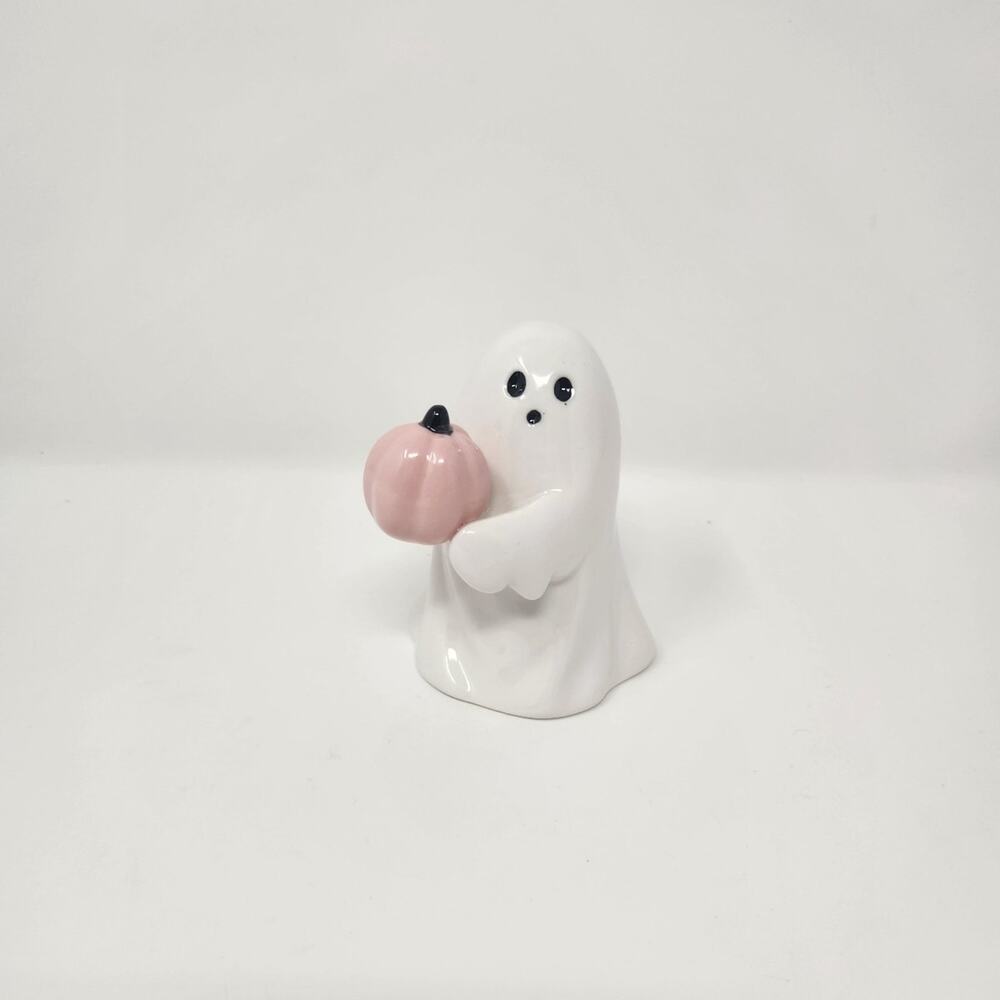 Bootiful Ceramic Ghost with Pink Pumpkin